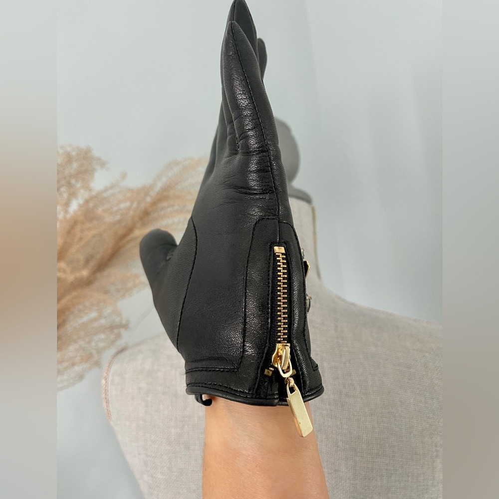 Rare Tory Burch Locust Black Leather Gloves. Size 6.5 View 5
